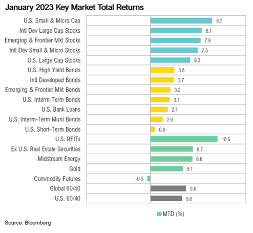 January 2023 market returns chart by category.