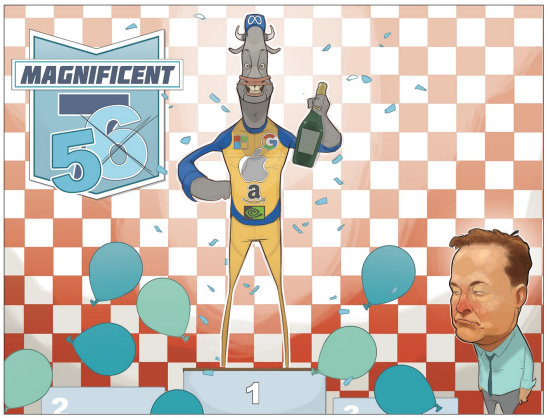 Tech company logos on winner podium cartoon.
