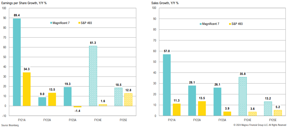 Bar charts comparing earnings and sales growth percentages.