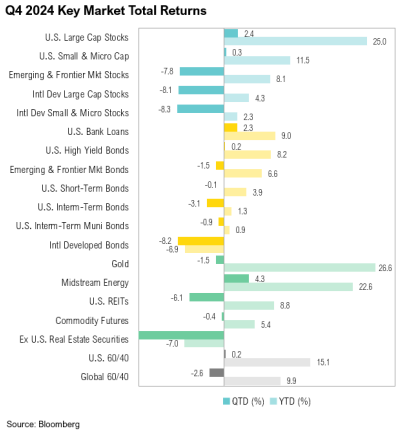 Bar chart showing Q4 2024 market returns by category.
