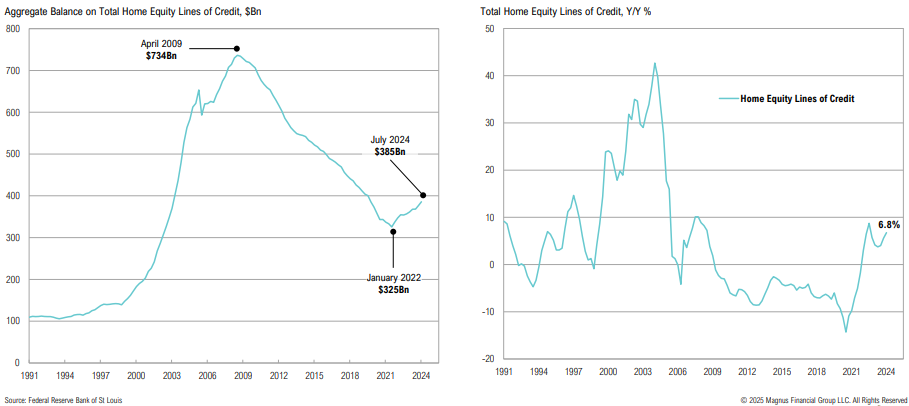 Charts of home equity credit trends from 1991 to 2024